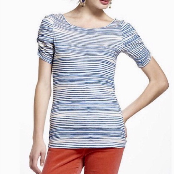 Anthropologie Tops - LAnthropologie Blue & Cream Stripe Popover Top, XL
